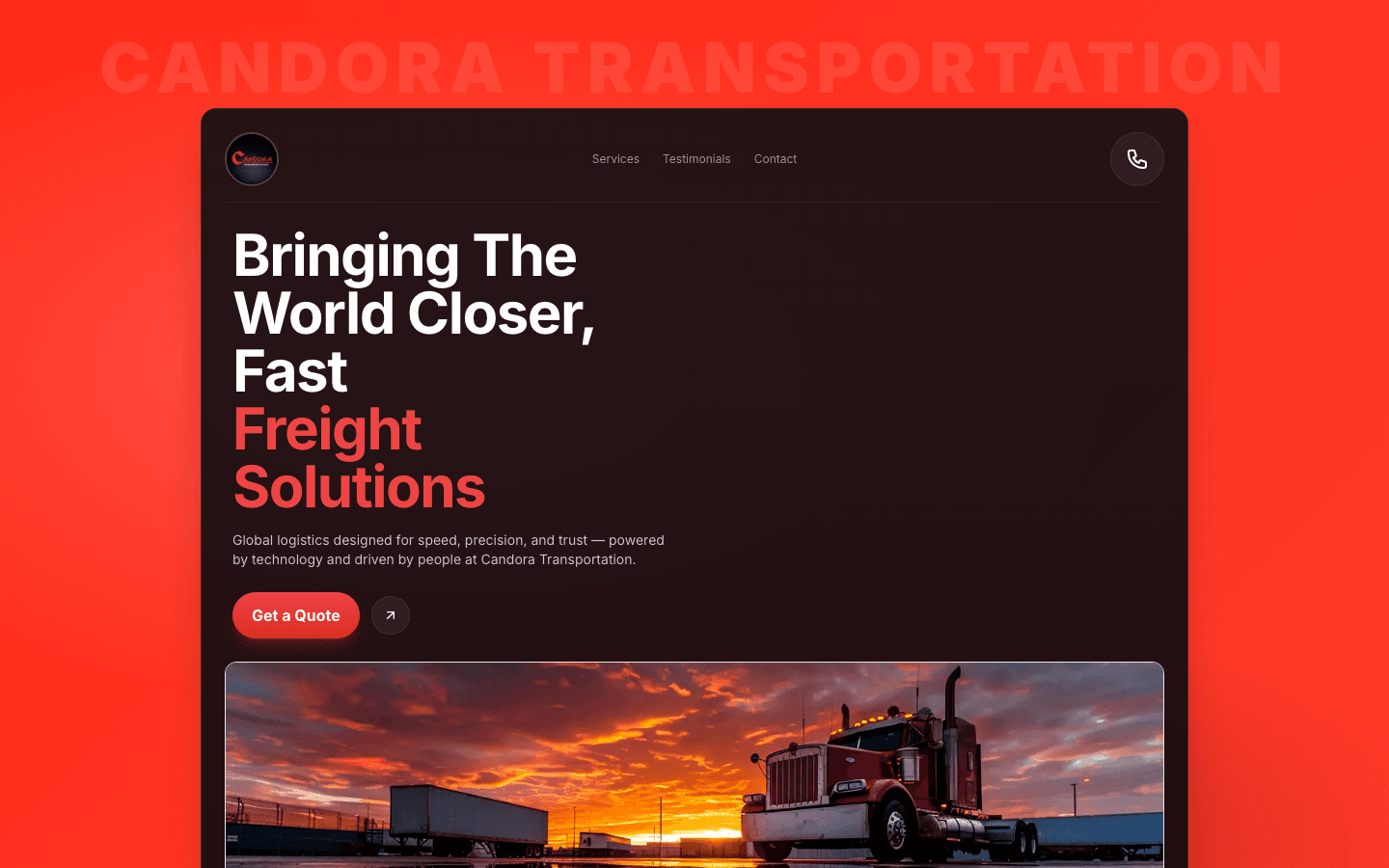 Candora Transportation website homepage.