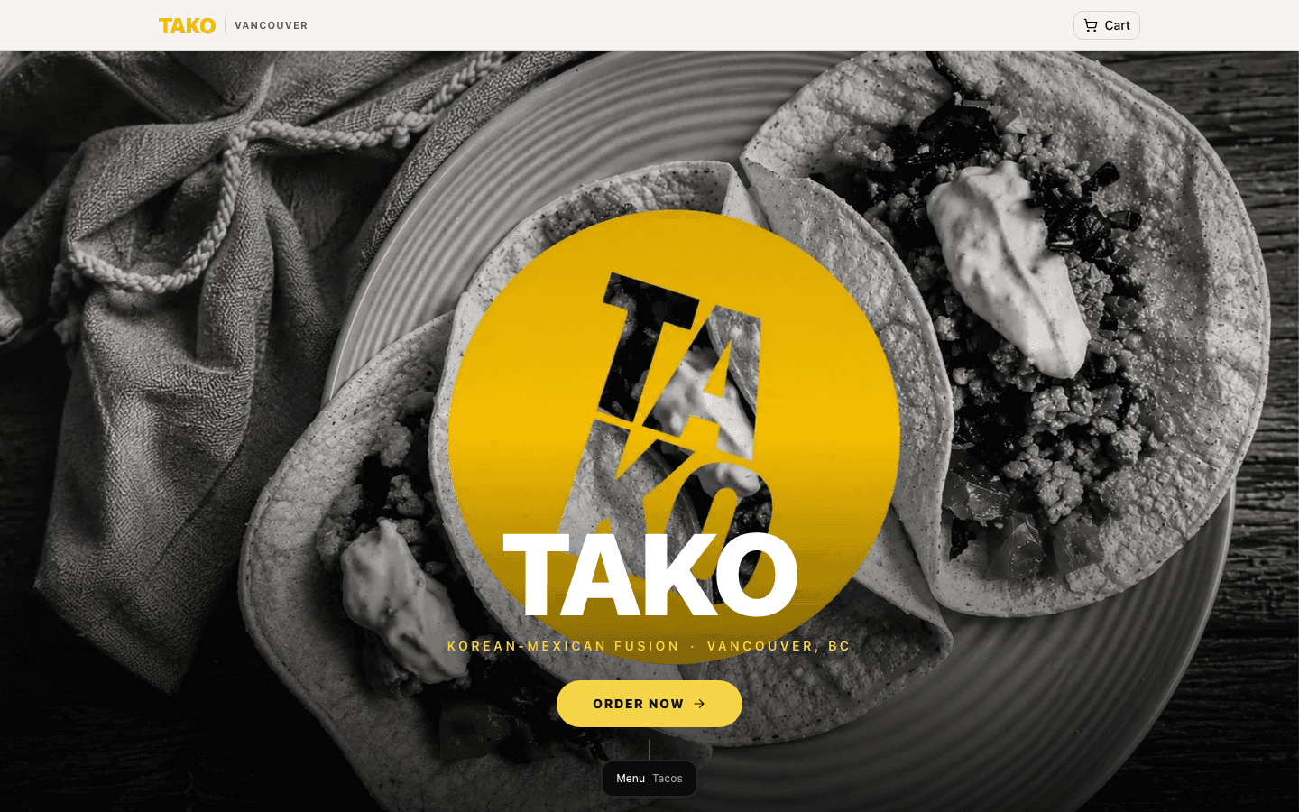 TAKO Vancouver online ordering website homepage.