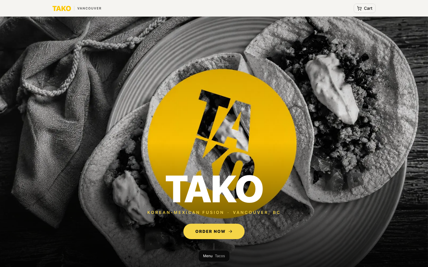 TAKO Vancouver online ordering website homepage.