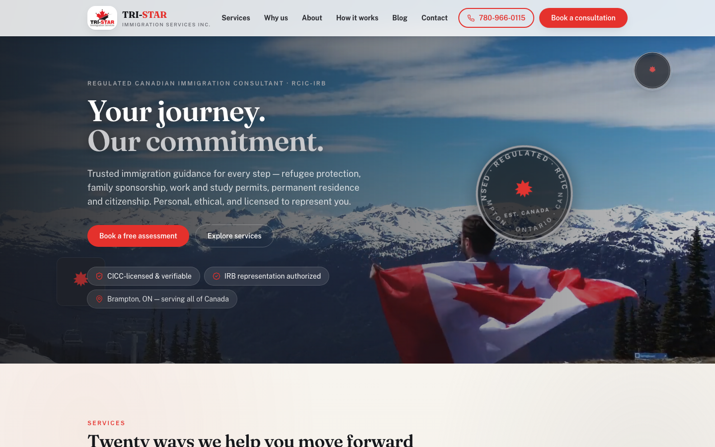 Tri-Star Immigration Services website homepage.
